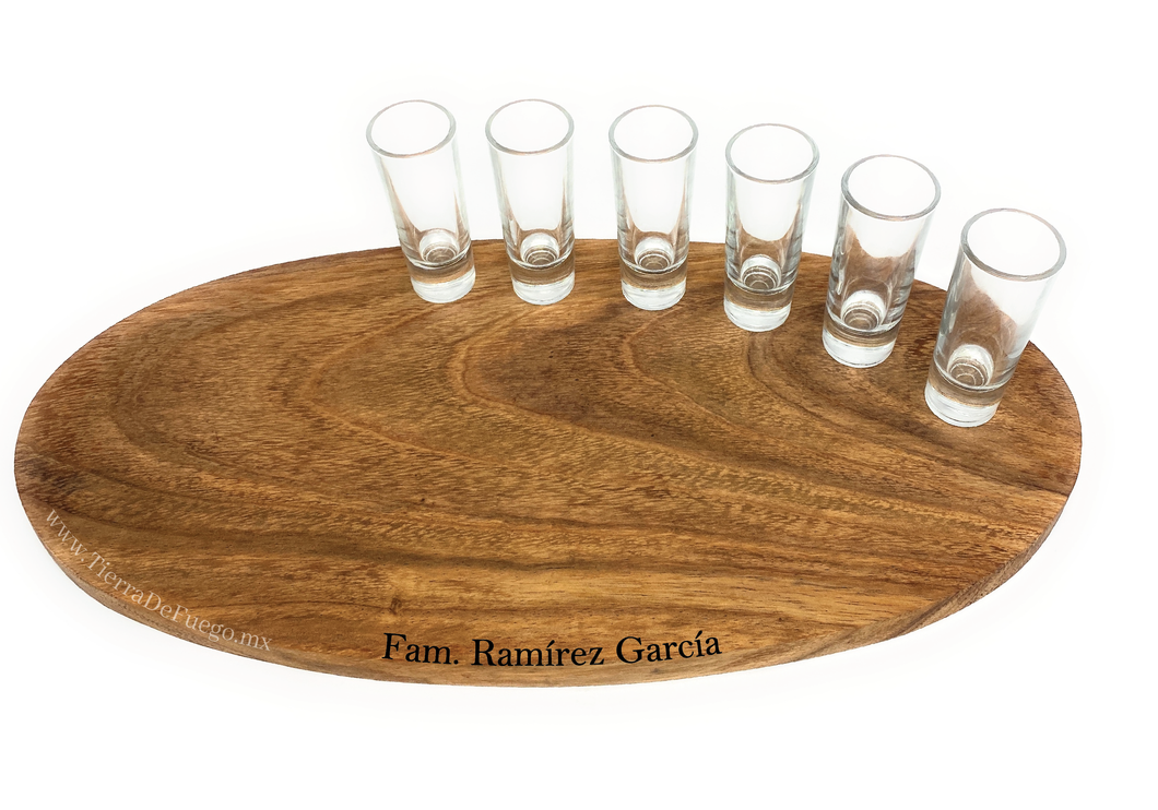 Tequilero / Mezcalero / Tabla Parrillera Ovalado (Personalizable)  (50 x 22 x 2.2 cms)